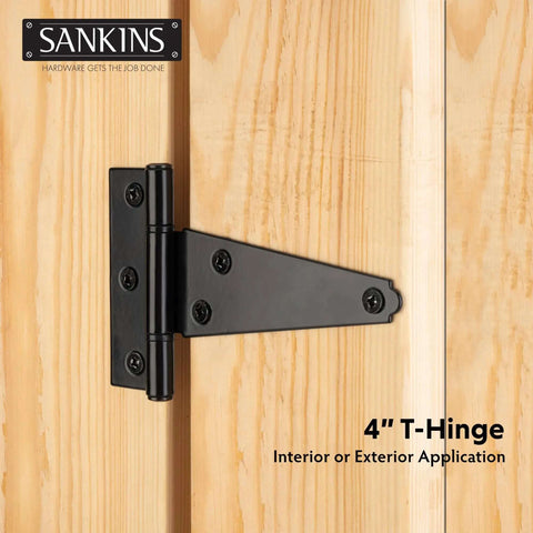 Heavy Duty 4 Inch T Strap Shed Door Hinges Black Powder Coated Outdoor Gate Hinges For Wooden Fences Barn Doors Yard Gates Rustproof Iron 2 Pack