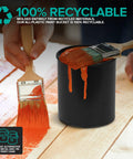 1 Quart Plastic Paint Buckets Pack Of 6 With Triple Lock Airtight Seal To Minimize Skimming, shown with paintbrushes rested on top