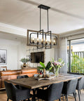 Dining room with Rustic Farmhouse Chandelier For Dining Room Six Light Wood Pendant Light For Kitchen Island Over Table Classic Rustic Wood Ceiling Fixture With Warm Ambience And Durable Construction