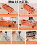 Instructions for Pro Grade Aluminum Door Hinge Jig And Mortise Lock Installation Kit showing clamp setup and router use.