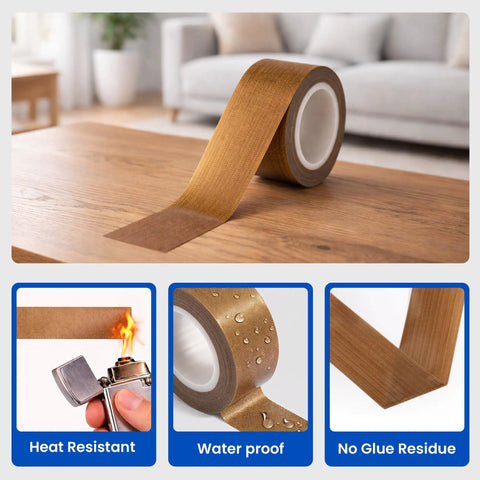 Pro Grade Teflon Tape For Heat Sealer Machine on table with heat, water, and glue resistance features shown