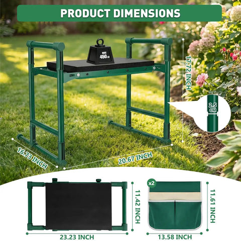 Heavy Duty Garden Kneeler And Seat With Anti Tip Design Foldable Garden Bench Wide Soft Kneeling Pad Sturdy Handles Green