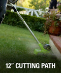 40V Cordless String Trimmer With 12 Inch Cutting Path And Auto Feed Head Lightweight Weed Eater in use on lawn