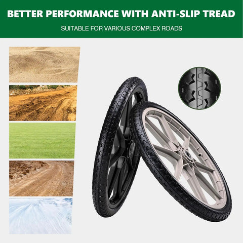 20 Inch Flat Free Tire And Wheel With Three Quarter Inch And Five Eighth Inch Bearings Replacement Wheels For Wheelbarrows Lawn Carts Big Wheel Utility Carts And Garden Yard Carts Set Of 2 Black with anti-slip tread against various terrains