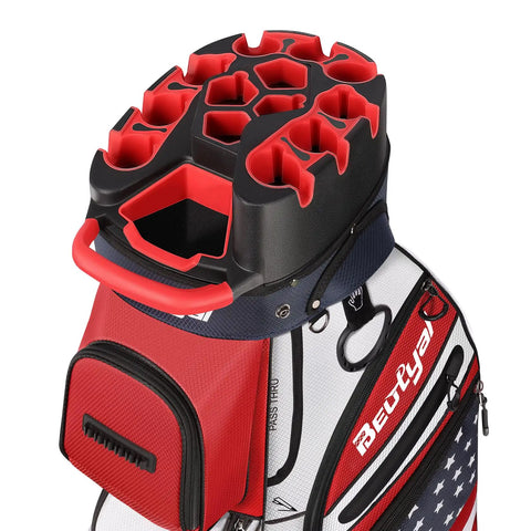 Fourteen Way Golf Cart Bag With T Lock Top And Full Length Dividers USA Flag Mens Premium Cart Golf Bag