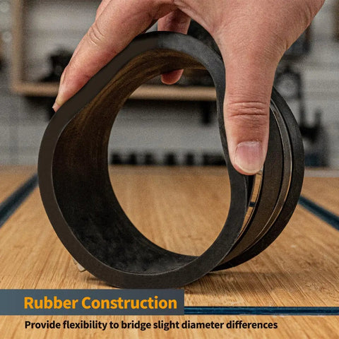 2 And A Half Inch Dust Collection Flex Cuff With Steel Clamps, Rubber Connector Coupler for Woodworking Dust System in hand