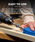 Person using a Pocket Hole Jig 320 with a classic two-inch face clamp for tight spaces on a wooden plank.