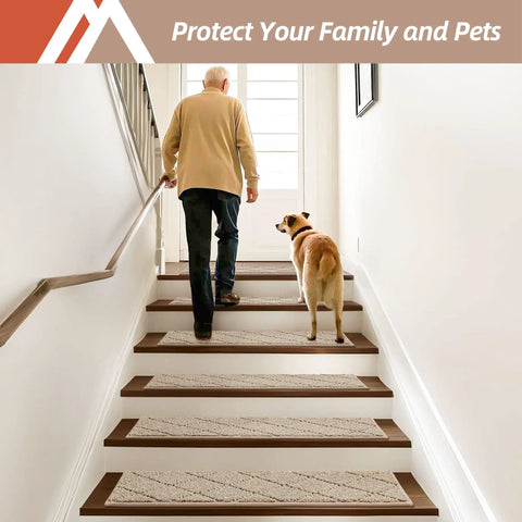 Edging Stair Treads Non Slip Carpet Mats 28x9 Inches Indoor Stair Runners For Wooden Steps Kid And Pet Friendly 100 Percent Polyester With TPE Backing Beige 7 Pack