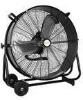 Front view of 24 Inch High Velocity Industrial Drum Fan With 8100 CFM, 3 Speed Heavy Duty Metal Shop Fan for workshops and garages.