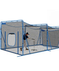 Person practicing in 20x10x8 Ft Baseball Softball Cage with Hitting Net Dual Sided 7 Ply Netting for Hitting Pitching Fielding Heavy Duty Metal Frame