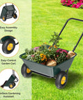 Workhorse Two Wheel Wheelbarrow Cart With 330 Pound Capacity Plastic And Steel Garden Wagon filled with plants on grass
