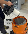 Person emptying Ridgid shop vacuum with Reusable Dust Bag For Ridgid And Craftsman Shop Vacuums, 1 Pack Vacuum Bag And Filter Bag