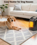 Dog sitting next to a Compact Ceramic Desk Heater Space Saver With Thermostat 1500W 750W Dual Power Settings in a living room.