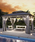 Hardtop 10x14 Gazebo With Aluminum Frame And Double Galvanized Steel Roof Outdoor Metal Pavilion With Netting And Curtains