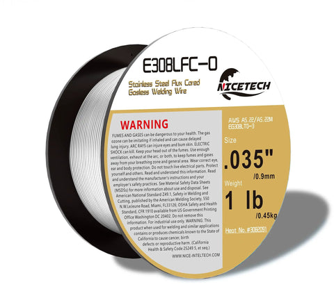 Stainless Steel Gasless Flux Cored Welding Wire E308LFC-O 0.035 Inch Diameter, 1 Pound Spool, No Shielding Gas Required, Silver Finish