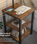 Industrial Floor Lamp With End Table And USB Port Charging Station Power Outlet Built In Rustic Nightstand With Shelves
