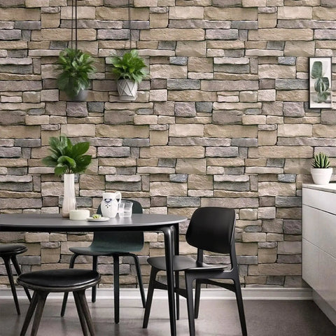 Peel And Stick Stone Brick Wallpaper Roll 32.8 Ft Self Adhesive Backsplash And Wall Covering With Grid Lines, Easy Cut, Removable, Durable