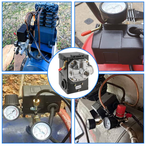 LF10-4H Air Compressor Pressure Switch Replacement 95-125 PSI Range shown in multiple views and installations