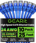 Cat6 Patch Cable 25 Ft Blue Pack Of 10 for Fast Home Network Setup shown with packaging details