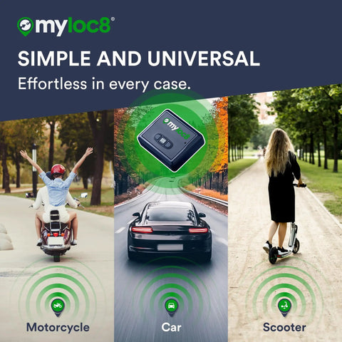 Keep Your Ride Secure With This Heavy Duty Magnet GPS Tracker Featuring Free 4G LTE Tracking App with motorcycle, car, and scooter.