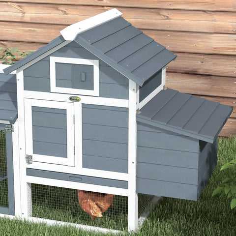 59 Inch Wooden Chicken Coop With Nesting Box And Removable Tray For Outdoor Backyard Use, white finish, side view