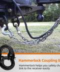 Half Inch Hammerlock Coupling Link With Two RPins Safety Chain Connector for tow hitch attached to vehicle, black