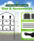 Arch Shaped Decorative Garden Fence Set 24 Inch Tall Ten Pack Metal Border Panels Black No Dig Fence for Landscape Patio