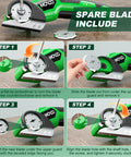 Step-by-step guide for replacing the blade on the Cordless 4V Electric Box Cutter With Led Light And Safety Lock.