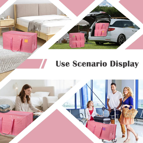 Extra Large Six Pack Moving Bags With Hella Roomy 93 Liter Build Smooth Glide Side Zippers Heavy Duty Waterproof Foldable Storage Totes For College Dorm Stashes And Home Organization Pink