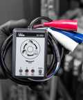 Hand holding a 3 Phase Sequence Tester With Color Coded Insulators for quick accurate phase sequence and continuity checks.