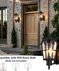 Heavy Hitter 16 Inch Large Outdoor Wall Light Fixtures Built Tough Exterior Metal Lantern Sconces illuminated at a stone wall.