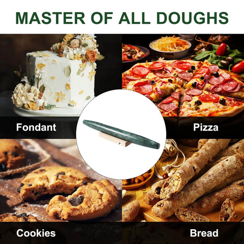 French Marble Rolling Pin With Wooden Resting Base 15 Inch Nonstick Dough Roller For Pie Crust Cookies And Pasta