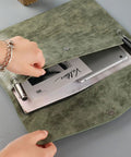 PU Leather A4 File Folder Waterproof Document Holder with Snap Closure Army Green Portable Portfolio