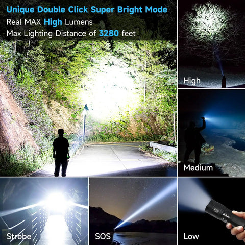 Beast Mode 3000 Lumen Tactical Flashlight With Dual Front And Back Beams COB Work Light High Power Handheld Light For Emergencies Camping And Hiking Ultra Bright LED Flashlight For Outdoors