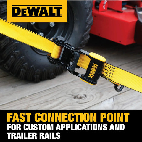 Heavy Duty Ratchet Straps 1.5 By 16 Feet With 5000 Pound Rating 2 Pack Cargo Tie Downs attached to a trailer with ergonomic handle.