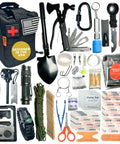 All-In-One 175-Piece Survival Kit With First Aid for Outdoor Adventures and Emergencies, MOLLE-Compatible Gear Bag displayed