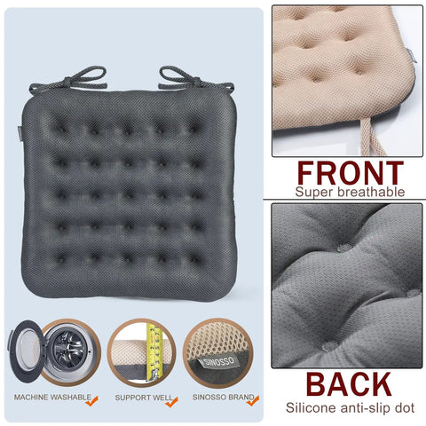 Ultimate Comfort Office Chair Cushion With Breathable Air Mesh Non Slip Desk Chair Pad in Grey, Square Seat Pad 1 Pack