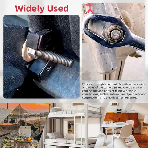 400 Piece Monster 304 Stainless Steel External Star Washers Internal Serrated Lock Washers Split Washer used in furniture and outdoor construction.