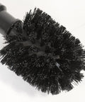 Heavy Duty Freestanding Toilet Brush And Plunger Combo, Matte Stainless Steel Floor Stand, featuring a black rubber cleaning brush.