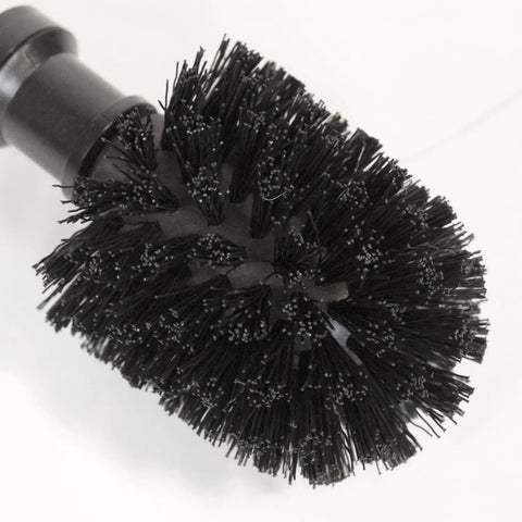 Heavy Duty Freestanding Toilet Brush And Plunger Combo, Matte Stainless Steel Floor Stand, featuring a black rubber cleaning brush.