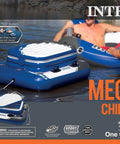 Inflatable Mega Chill II Beverage Cooler Float For 72 Cans With Lid on water next to person in inner tube