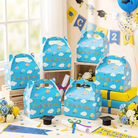 24 Pack Graduation Gift Boxes With Handles Colorful Hot Air Balloon Pattern Fun Treat Boxes For Candy Kindergarten Through College Party Decor And Supplies