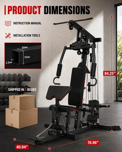 All In One Home Gym Machine With Leg Press And Preacher Curl Versatile Full Body Workout System dimensions and installation