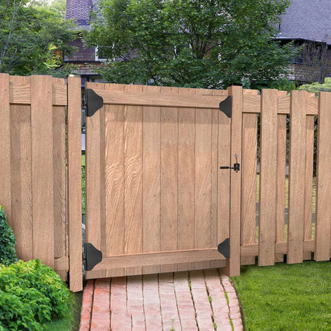 Fence Gate Kit With Gate Latch And Beefy Hinges 90 Degree Right Angle Brackets Anti Sag Gate Hardware Corner Brace Set on wood gate