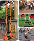 Collage of 9.8 Feet Fire Escape Rope Ladder in use for home emergencies, outdoor training, and building evacuation