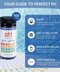 pH Test Strips 0 to 14, 100 Universal Litmus Paper bottle with usage guide for liquid water food urine and saliva testing