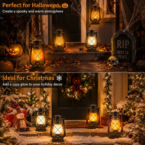 Halloween and Christmas decor with Waterproof Hanging Lanterns With Lit Dancing Flame LED Lights for patio and yard.