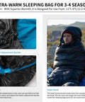 Ultralight 650FP Down Sleeping Bag For Adults, Backpacking Ready with hood for 40F, person using it in outdoor setting