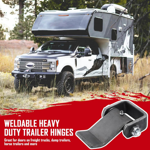 Heavy Duty Weld On Trailer Hinges Greaseable For Dump Truck Beds And Horse Trailers, featuring black steel construction and a rugged design.