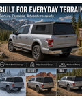 Lockable Truck Bed Cap For Dodge Ram 1500 2020 To 2026 With 6.4 Foot Bed on silver truck in outdoor terrain with mountains.